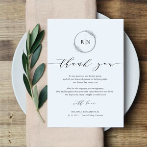 Monogram Wedding Thank You Note, Printable Thank You Card Template, Instant Download, Edit with TEMPLETT, WLP-FARM 3090