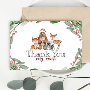 Weihnachtsdankekarte, Waldland-Dankeschön, gefaltete Dankeschön-Karte, Baby-Dankeschönkarte, 4x6 ", Bearbeiten Sie mit TEMPLETT, WLP-WCH 3750