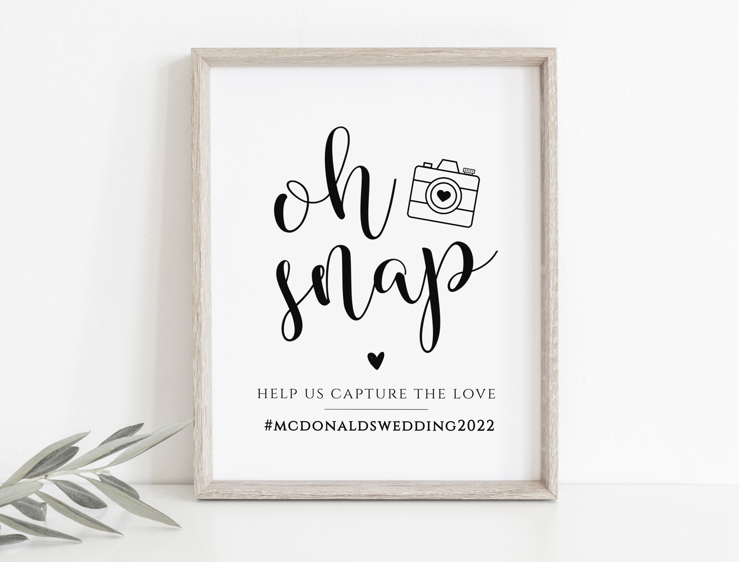 Oh Snap Wedding Hashtag Sign, Wedding Instagram Sign