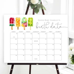 Popsicle Baby Due Date Calendar Game, Guess Baby's Birthday, Summer Editable Baby Prediction, TEMPLETT, Due Date Game, WLP-POP 4239