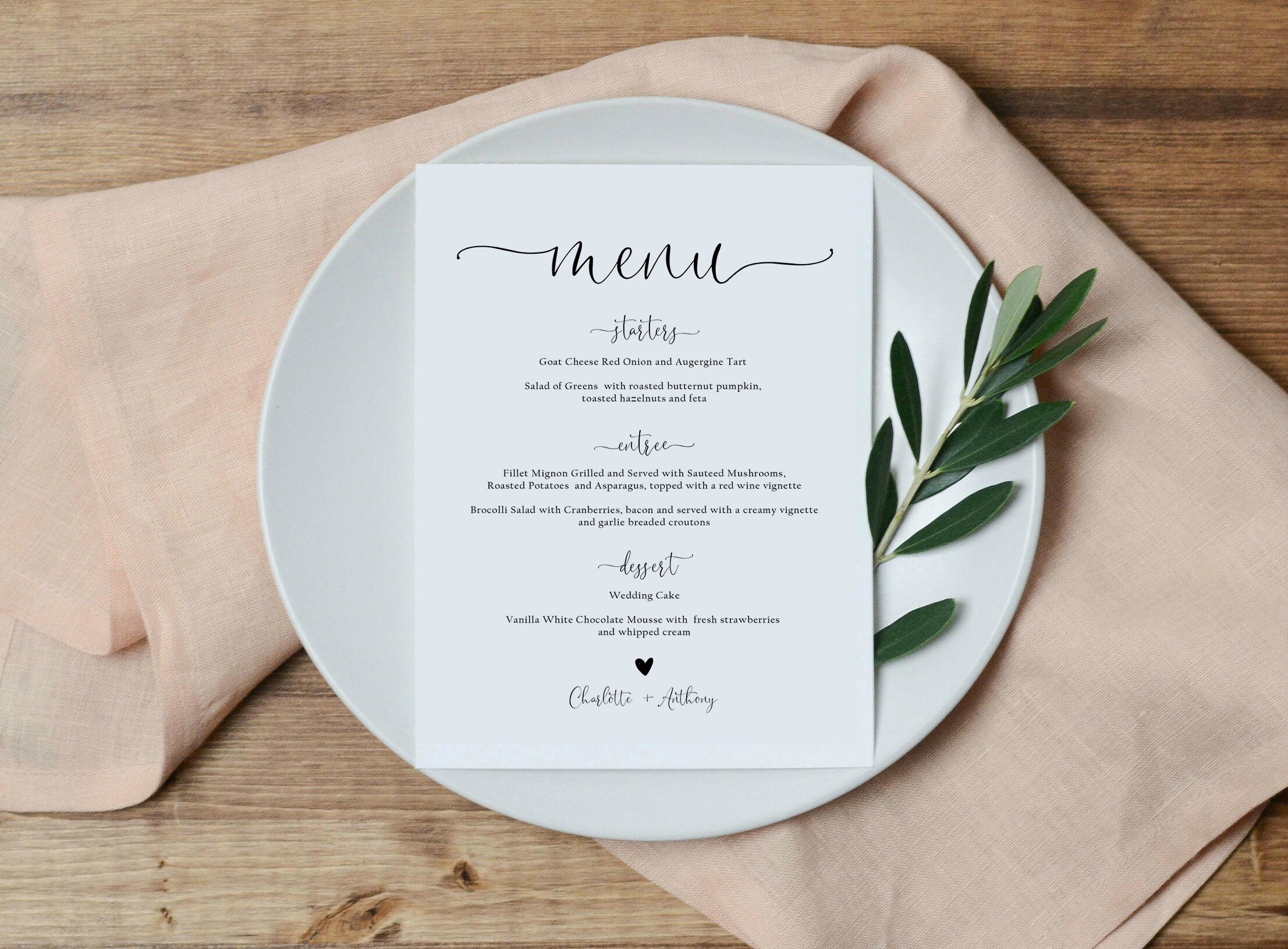 Printable Calligraphy Menu Card, Script Menu, 5x7", Instant Download ...