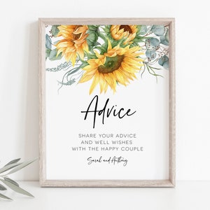 Sunflower Bridal Advice Sign and Cards, Advice Cards Template, Bridal ...