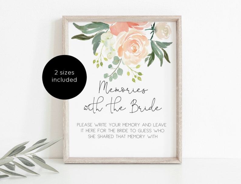 Peach Bridal Shower Game Cards Instant Download Share a Memory Game Bridal shower Sign Memories with the Bride Game WLP980