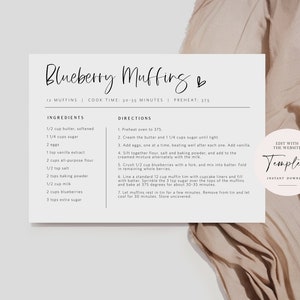 Editable Recipe Card Template, Minimalist Recipe Card, Diy Recipe Card, Multiple Sizes, Edit with TEMPLETT, WLP-SIL 6678
