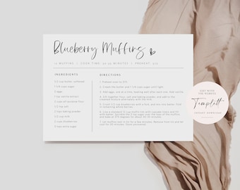 Editable Recipe Card Template, Minimalist Recipe Card, Diy Recipe Card, Multiple Sizes, Edit with TEMPLETT, WLP-SIL 6678