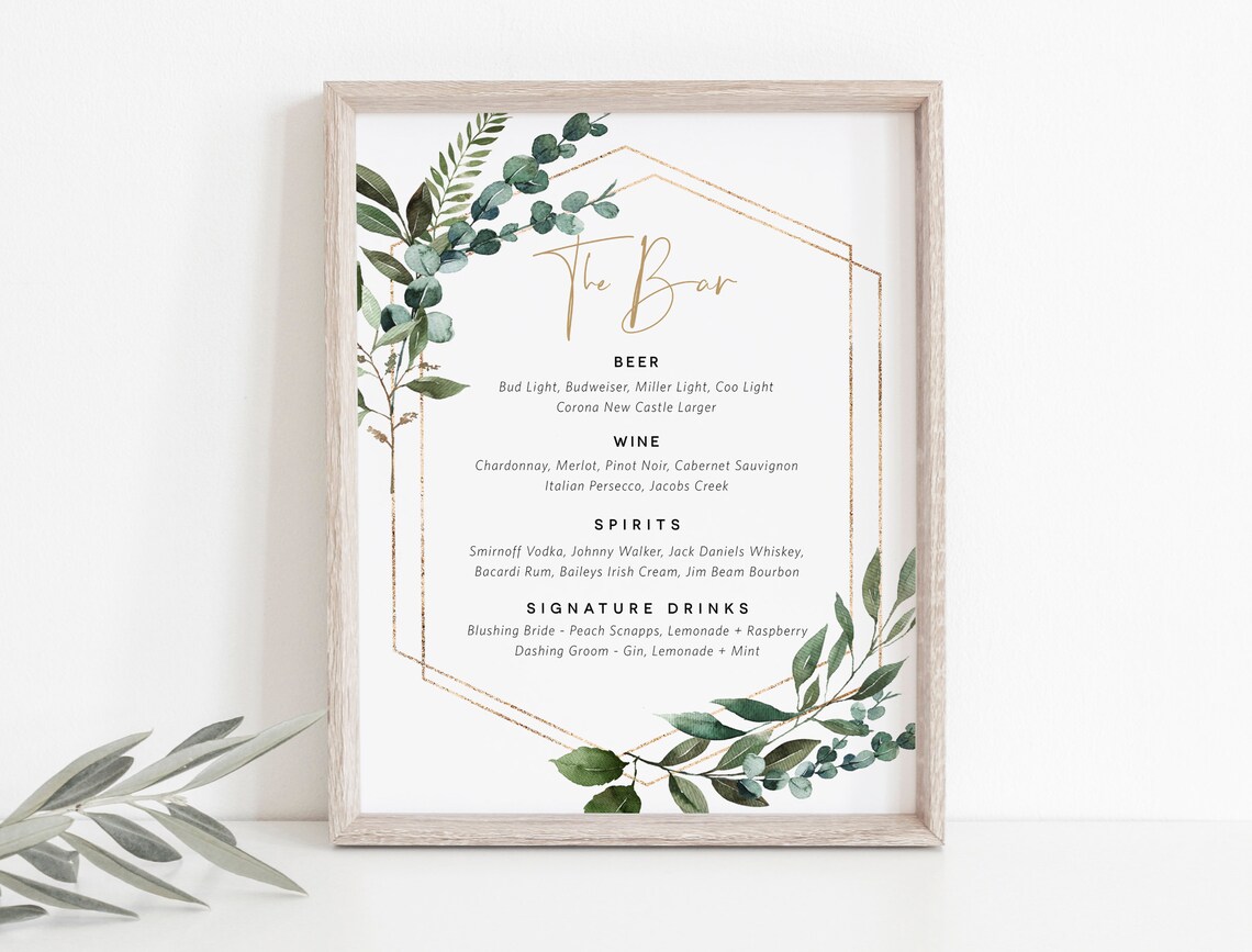 Greenery Bar Menu Sign Greenery Bar Sign Template Printable - Etsy