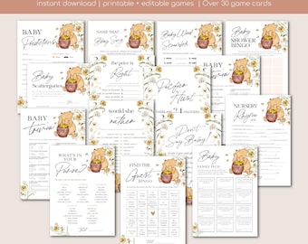Winnie the Pooh Baby Shower Game Bundle, Baby Shower Games, Pooh Baby Games Bundle, Customize Baby Shower Games, TEMPLETT, WLP-PFL 8218