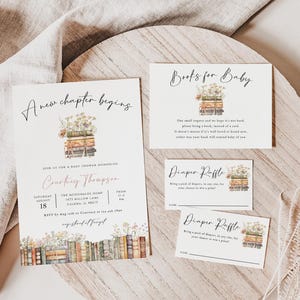 A New Chapter Begins Baby Shower Invitation Bundle, Storybook Baby Shower Invitation Set, Wildflower Baby Invitation, TEMPLETT, WLP-WBO 8312