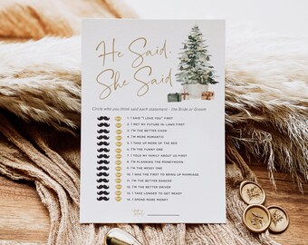 Christmas He Said She Said Game, Bridal Shower Game, Printable He Said She Said Game, Edit with TEMPLETT, WLP-GTR 6057
