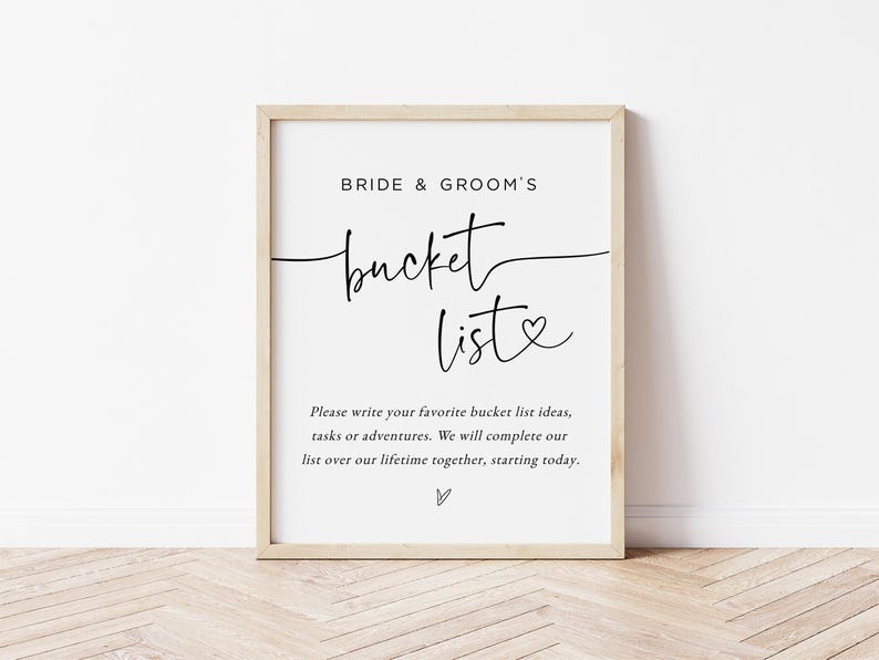 Minimalist Bucket List Sign, Wedding Bucket List Sign, Guestbook ...
