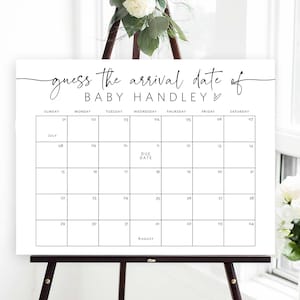 Baby Due Date Calendar Game, Baby Shower Game, Guess Baby&#39;s Birth Date, Editable Baby Prediction, Due Date Game, TEMPLETT, WLP-PAL 5547