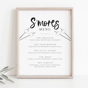 S'mores Menu Sign, Smore Bar Sign, S'more Station, Summer Wedding, Outdoor Party, Rustic Wedding, TEMPLETT, WLP-SOU 3624