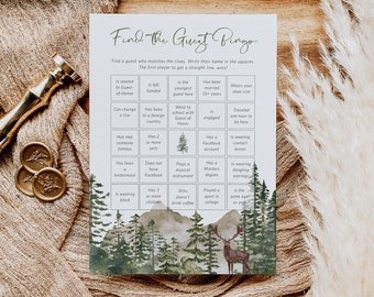 Find the Guest Bingo, Mountains Shower Game Card, Get to Know You Game, Mingling Bingo Game Card, Edit with TEMPLETT, WLP-MOU 7372