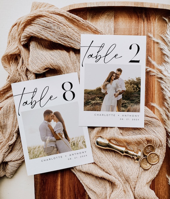 Photo Table Numbers, Modern Table Numbers, Wedding Photo Table Numbers, Reception Table Numbers, 5x7, 4x6, Edit with TEMPLETT, WLP-SAL 7001