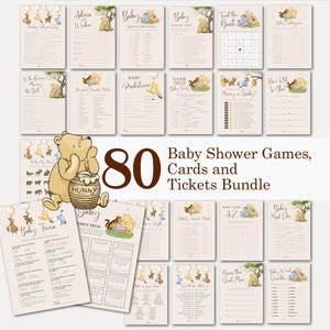 Winnie the Pooh Baby Shower Game Bundle, 80 Baby Shower Games, Pooh Baby Games Bundle, Customize Baby Shower Games, TEMPLETT, WLP-POB 8300