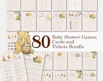 Winnie the Pooh Baby Shower Game Bundle, 80 Baby Shower Games, Pooh Baby Games Bundle, Customize Baby Shower Games, TEMPLETT, WLP-POB 8300