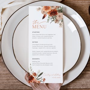 Fall Menu Card, Autumn Menu Template, Wedding Menu, Instant Download, Printable Menu, 2 Sizes, Templett Menu Card, WLP-AUO 7529