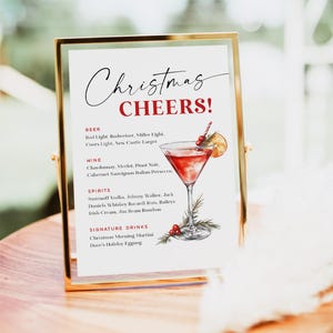Christmas Bar Menu, Christmas Cheers Bar Sign, Editable Holiday Bar Menu Sign, Edit with TEMPLETT, WLP-LIN 8081