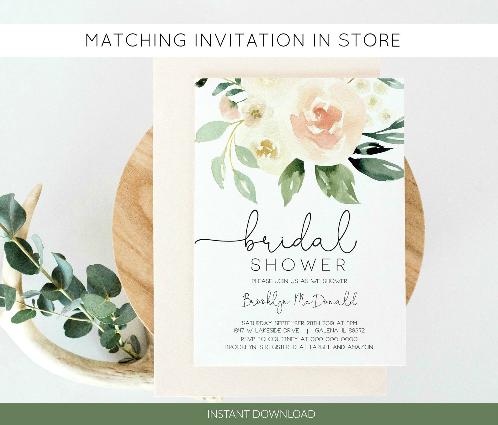 Blush Bar Menu Sign Greenery Bar Menu Template Printable Bar Etsy