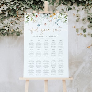 Wildflower Seating Chart, Greenery Printable Seating Chart, Instant Download, Edit with TEMPLETT, Floral Seating Chart Poster, WLP-DUT 5595
