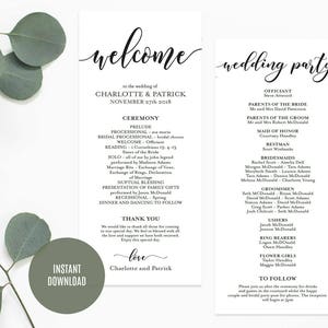 Wedding Program, Wedding Program Printable, Rustic Ceremony Program Template, DIY Wedding Program, Edit with TEMPLETT, WLP524