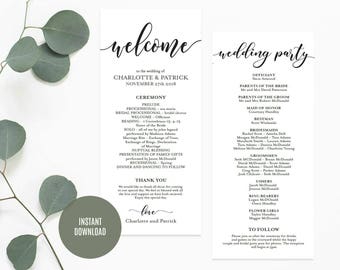 Wedding Program, Wedding Program Printable, Rustic Ceremony Program Template, DIY Wedding Program, Edit with TEMPLETT, WLP524