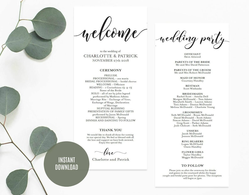 Wedding Program, Wedding Program Printable, Rustic Ceremony Program Template, DIY Wedding Program, Edit with TEMPLETT, WLP524 image 1