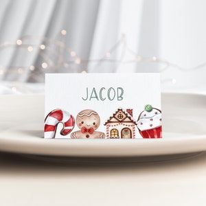 Christmas Cookie Place Card Template, Holiday Party Seating Card, Name Card, Instant Download, Edit with TEMPLETT, WLP-RCO 4530 image 2
