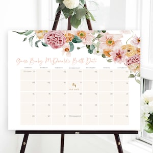 Wildflower Baby Due Date Calendar, Baby Shower Game, Guess Baby's Birthday, Editable Baby Prediction, TEMPLETT, Due Date Game, WLP-SPR 5370