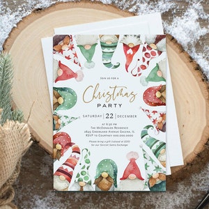 Christmas Invitation Printable, Christmas Gnomes Invitation, Holiday Party Invitation, Instant Download,  TEMPLETT, WLP3803