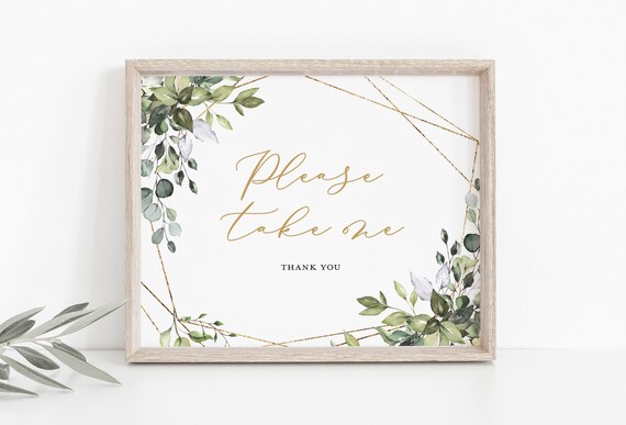 Please Take One Sign, Greenery Favors Sign, Printable Favors Sign Template, Geometric Favours Sign, Instant Download, TEMPLETT, WLP-GGE 1529