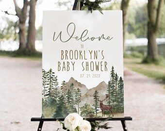 Mountain Welcome Sign Poster, Shower Welcome Sign, Forest Welcome Sign Template, Instant Download, Edit with TEMPLETT, WLP-PFO 4757
