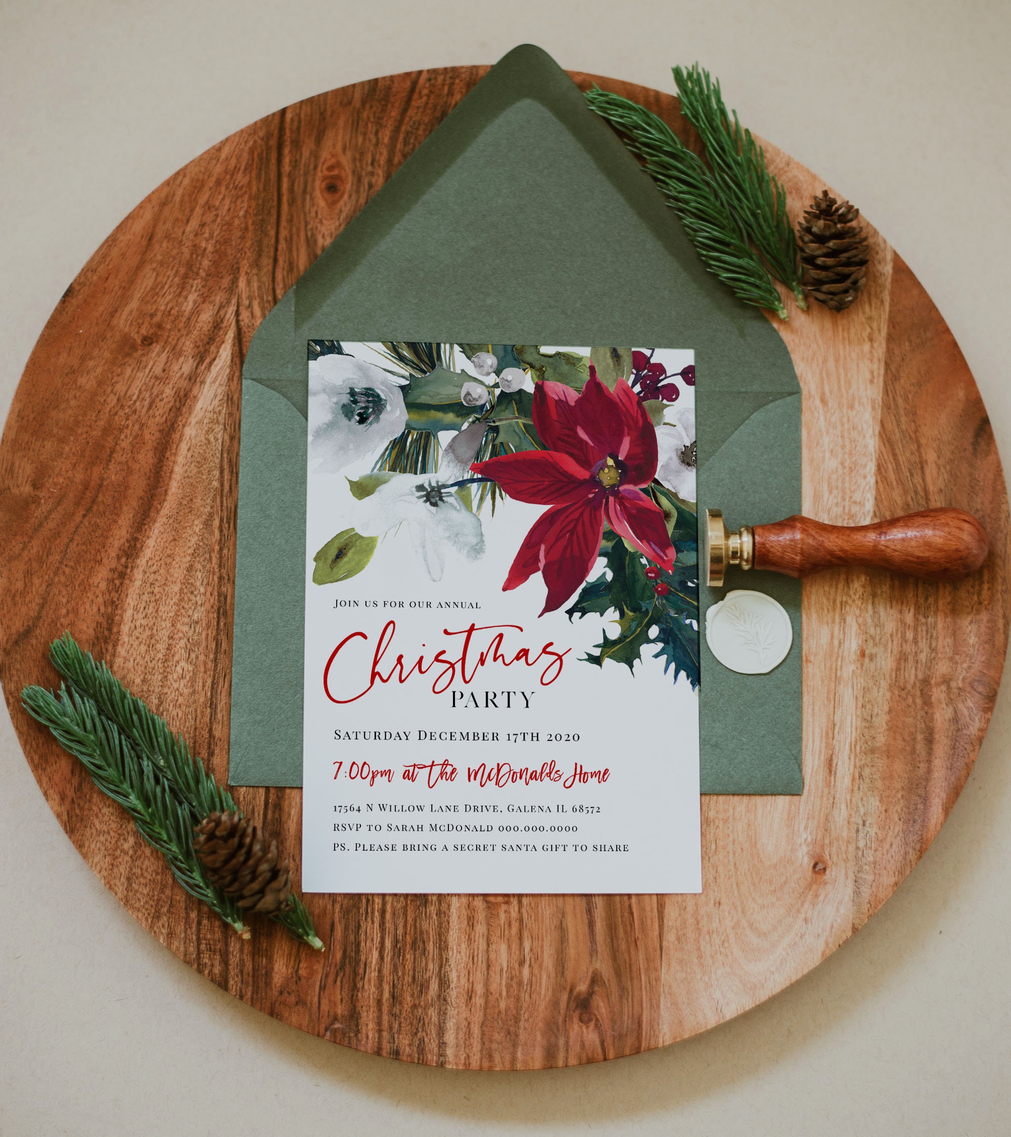 Christmas Invitation Printable Poinsetta Christmas Etsy Christmas Invitation Printable Poinsetta Christmas Etsy
