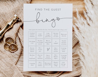 Find the Guest Bingo, Minimalist Shower Game Card, Get to Know You Game, Edit with TEMPLETT, WLP-DAR 7371