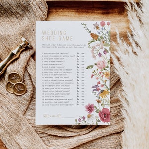 Wedding Shoe Game, Fun Couples Game, Wildflower Couples Shoe Game, 100% Editable Text, Edit with TEMPLETT, WLP-WIL 7406