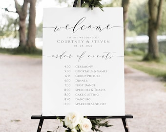 Wedding Order of Events Poster, Wedding Welcome Poster Template, Order of Events Sign, 5 Sizes, Edit with TEMPLETT, WLP-SCR 4314