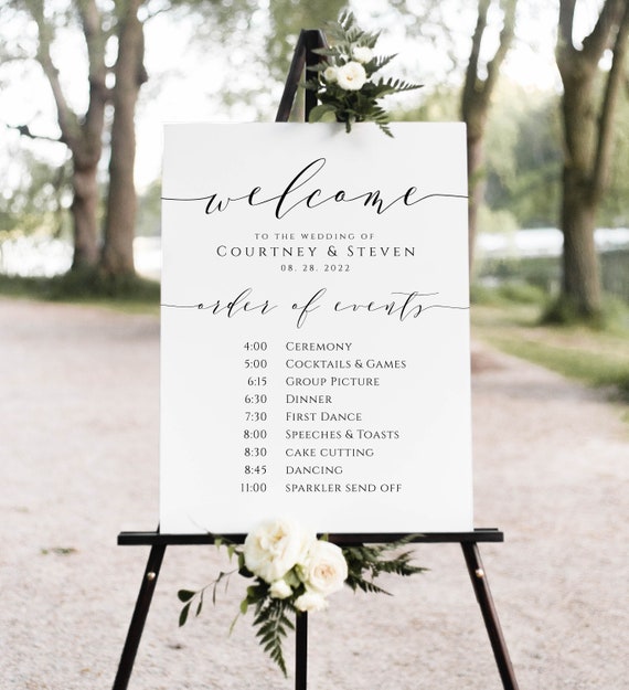 Wedding Order of Events Poster, Wedding Welcome Poster Template, Order of Events Sign, 5 Sizes, Edit with TEMPLETT, WLP-SCR 4314