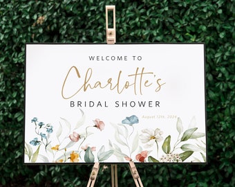 Wildflower Welcome Sign Poster, Shower Welcome Sign, Floral Welcome Sign Template, Instant Download, Edit with TEMPLETT, WLP-DUT 5044