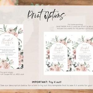 Bridal Shower Invitation, Dusty Pink Bridal Invitation, Boho Bridal Shower Invitation, Instant Download, Edit with TEMPLETT, WLP-ROS 4839 image 3