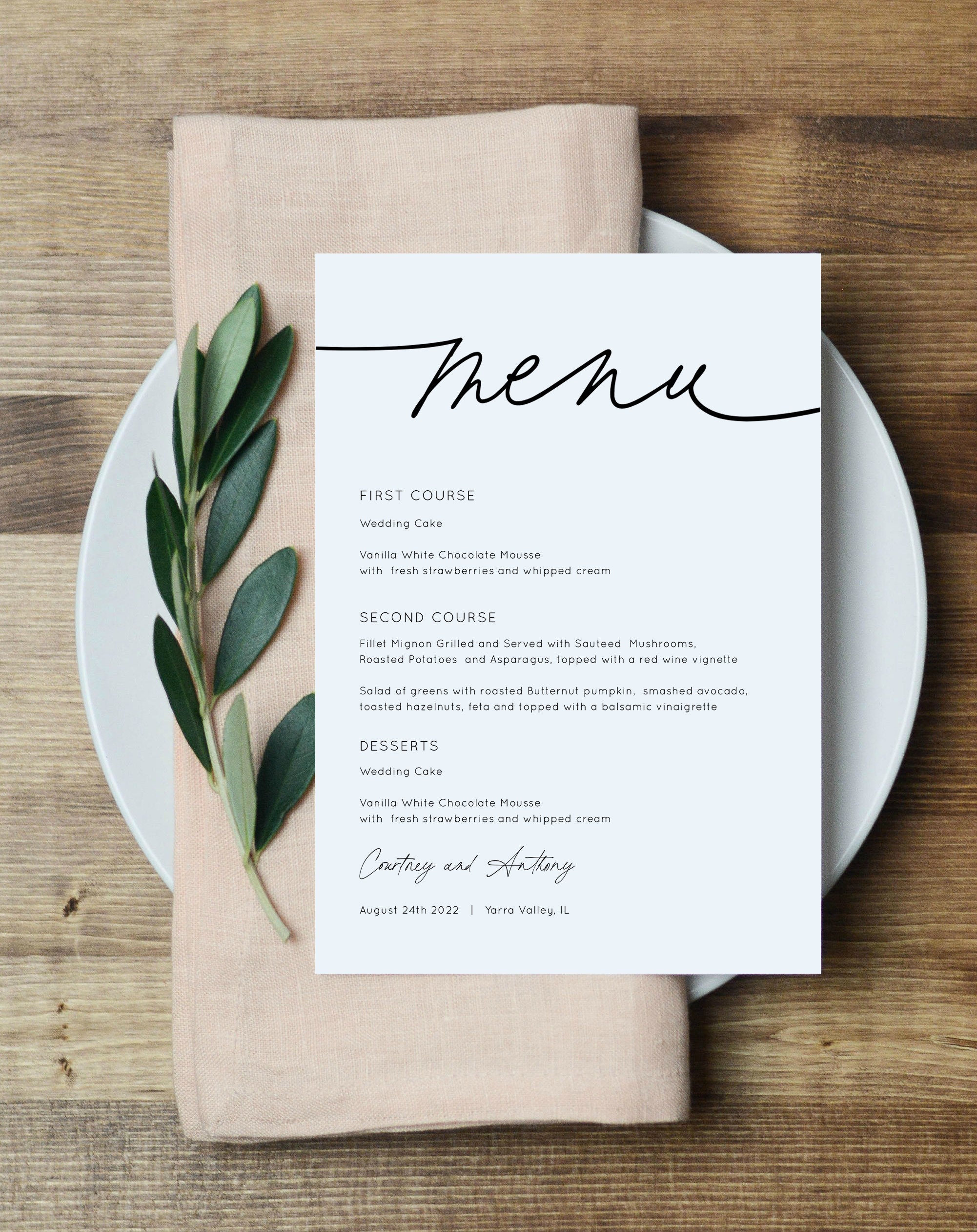 Printable Calligraphy Menu Card, Script Menu, 5x7", Instant Download ...