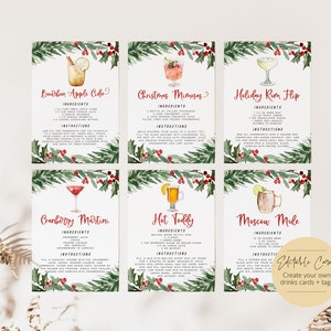 Editable Cocktail Recipe Card Template, Christmas Recipe Card, Drinks Recipe Tags, Multiple Sizes, Edit with TEMPLETT, WLP-RCW 6695