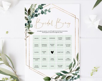 Greenery Bridal Bingo,  Bridal Shower Game, Printable Bingo Cards, Editable Bingo Card, Edit with TEMPLETT, WLP-GBR 4349