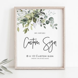 Custom Sign, (Portrait and Landscape), Greenery Editable Sign Template, 8x10, Printable Shower Sign, Edit with TEMPLETT, WLP-HER 2173