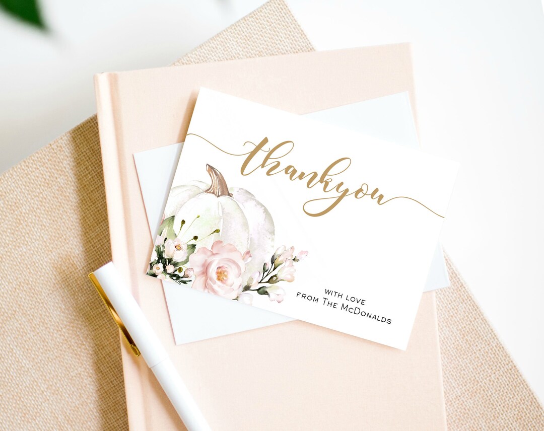 Pumpkin Thank You Card, Printable Thank You, Folded Thank You Note Card ...