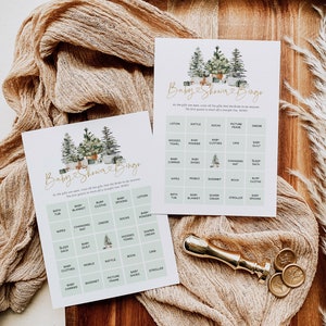 Christmas Baby Bingo, Woodland christmas Baby Shower Game, Printable Bingo Cards, Editable Bingo Card, Edit with TEMPLETT, WLP-GTR 6038