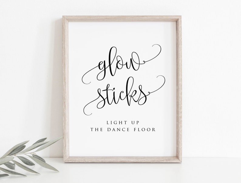 Glow Sticks Sign, Printable Wedding Sign, Script Glow Sticks Sign, Wedding Reception Sign, 8x10, Edit with TEMPLETT, WLP-ELE 1543 image 2