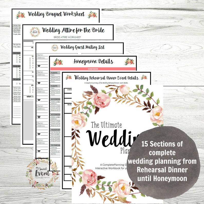 Wedding Planner, Printable Wedding Planner, Wedding Binder, DIY planning organizer, 8.5x11 Instant Download PDF image 2