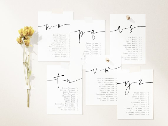 Minimalist Seating Chart Cards,  Alphabet Seating Chart Wedding, Printable Seating Plan, Alphabet Seating Cards, 2 Sizes, WLP-PAL 6703