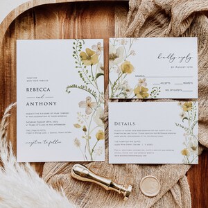 Boho Wedding Invitation Suite, Wildflower Wedding Invitation, Printable Wedding Invitation, Instant Download, TEMPLETT, WLP-GWI 4372