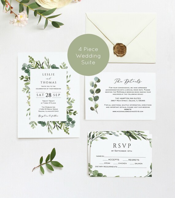 Greenery Wedding Invitation Template Printable Diy Editable Pdf Instant Wlp Wre 1167